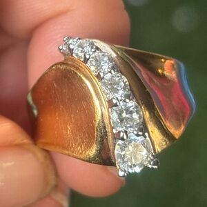 RSC Sculptural Gold Tone Glam Bold Statement Ring with Brilliant CZ Row Size 10